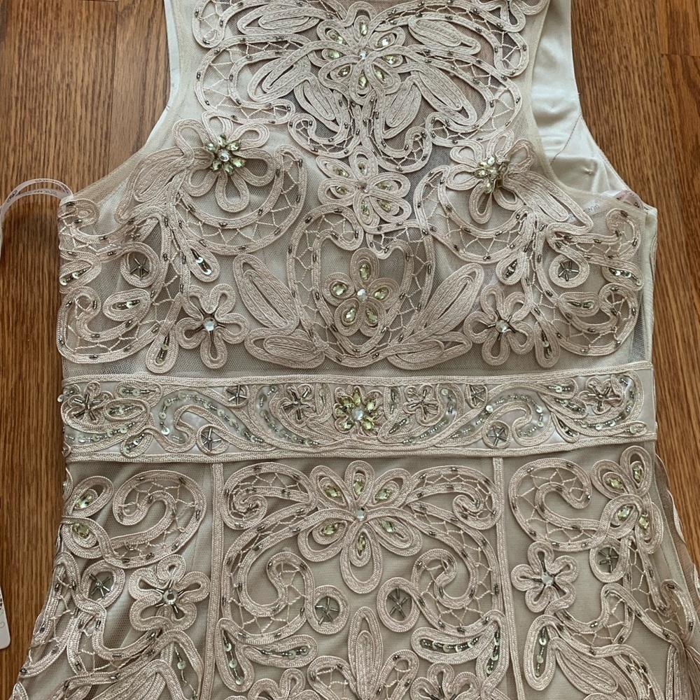 SUE WONG 8 Champagne Beige Nude Beaded Embroidered Cocktail Formal dress - Picture 9 of 16